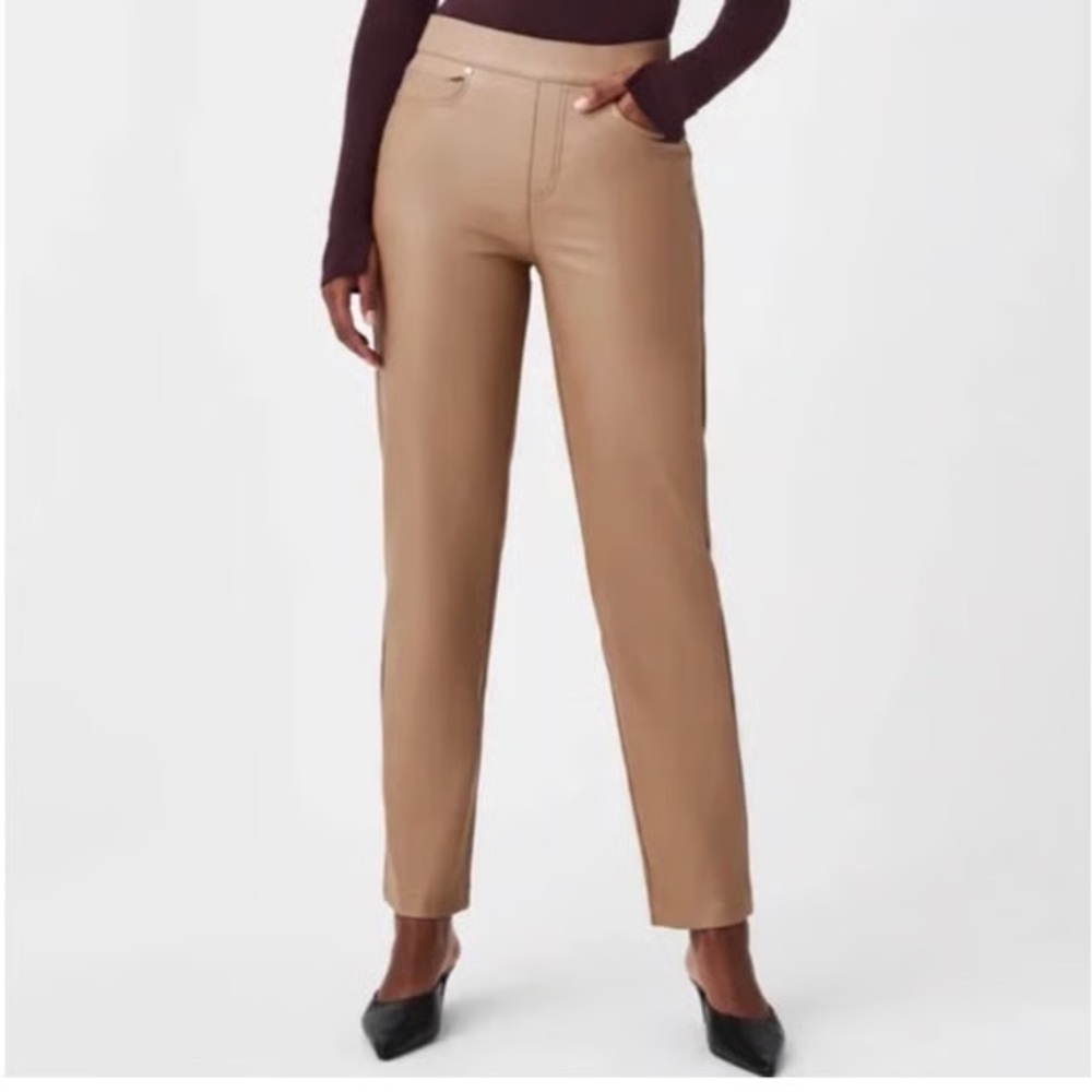 Spanx Toffee Faux Leather Straight Pants Womens Waist 30
